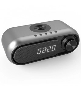 WD-300 10W Phone Wireless Charger Rechargeable FM Radio Bluetooth Speaker Music Loudspeaker with Digital Alarm Clock - Black