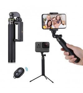 H611 5-Section Extendable Bluetooth Selfie Stick + Tripod Bracket for iPhone Samsung HTC LG Sony - Black