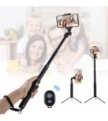 H611 5-Section Extendable Bluetooth Selfie Stick + Tripod Bracket for iPhone Samsung HTC LG Sony - Black
