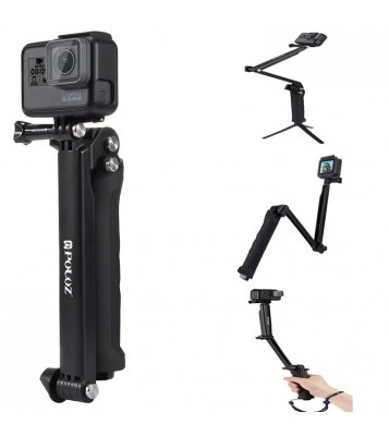 PULUZ 3-Way Grip Foldable Multi-functional Selfie-stick Extension Monopod with Tripod for GoPro New Hero/Hero7/6/5/5 Session/4 Session/4/3+/3/2/1 DJI Osmo Action Xiaoyi