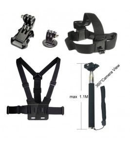 5 in 1 Accessories Kit with Chest Belt, Extendable Self-timer Monopod, Headstrap for GoPro Hero 4/3+/3/2/1 SJ4000/5000/6000/Xiaomi Yi