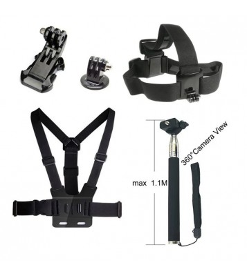 5 in 1 Accessories Kit with Chest Belt, Extendable Self-timer Monopod, Headstrap for GoPro Hero 4/3+/3/2/1 SJ4000/5000/6000/Xiaomi Yi