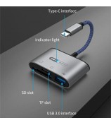 MH372 Type-C Card Reader TF Slot + SD Slot + USB3.0 Port Aluminum Alloy Adapter - Blue