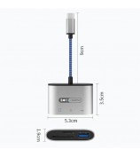 MH372 Type-C Card Reader TF Slot + SD Slot + USB3.0 Port Aluminum Alloy Adapter - Blue