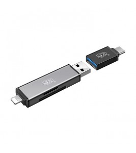 KAWAU C350TL iP+USB3.0+Type-C Card Reader Adapter Support SD / TF Card Aluminum Alloy Cellphone OTG Card Reader