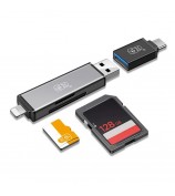 KAWAU C350TL iP+USB3.0+Type-C Card Reader Adapter Support SD / TF Card Aluminum Alloy Cellphone OTG Card Reader
