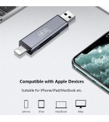 KAWAU C350TL iP+USB3.0+Type-C Card Reader Adapter Support SD / TF Card Aluminum Alloy Cellphone OTG Card Reader