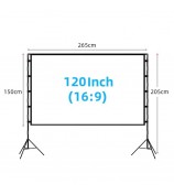 120-Inch 2.65mx1.5m Indoor Outdoor Projection Curtain 16:9 Movie Projector Screen with Stand with Storage Bag