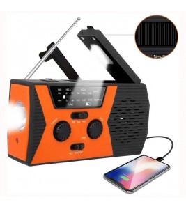 Solar Power Weather Broadcast NOAA/AM/FM Radio with Hand Crank Headphone Jack Reading Lamp 2000mAh Power Bank - Orange