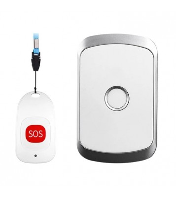 C20 Smart Home Wireless Pager Doorbell Old Man Emergency Alarm 80m Remote Waterproof Wireless Chime Bell EU Plug - Silver