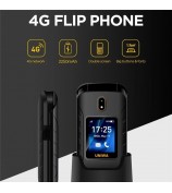 UNIWA V909T Single SIM 2.8/1.77 inch Flip Phone 2250mAh Battery 4G Cellphone with Rear Camera - Black