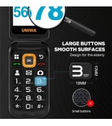 UNIWA V909T Single SIM 2.8/1.77 inch Flip Phone 2250mAh Battery 4G Cellphone with Rear Camera - Black