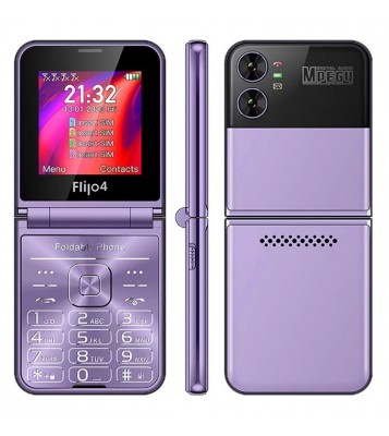 F265 2.55 Inches Cell Phone 4 SIM Cards Keypad Folding Mobile Phone - Purple / Language Pack 1