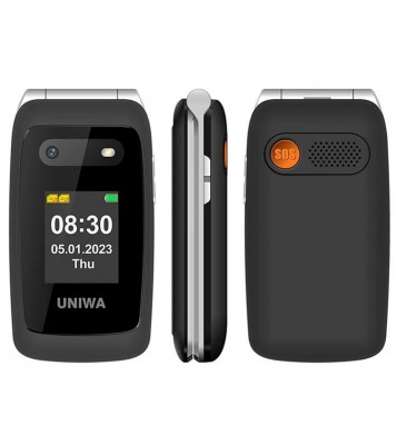 UNIWA V202T 1.77-Inch 4G Ultra Long Standby Dual-SIM Folding Phone - Black / Language Pack 1