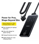 BASEUS Blade Power Strip Ultra Slim Digital Display 2 AC + 1 USB + 3 Type-C Socket with 1.5m Cord, US Plug / Black