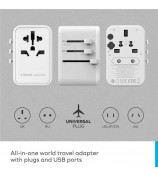 MOMAX 1-World 65W GaN PD Fast Charging Adapter Global Travel 5 Ports + AC Power Socket - Black