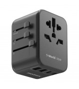 MOMAX 1-World 35W Universal PD Fast Charging Power Adapter Global Travel 5 Ports + AC Socket Converter - Black