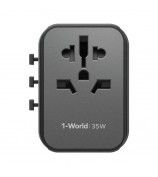 MOMAX 1-World 35W Universal PD Fast Charging Power Adapter Global Travel 5 Ports + AC Socket Converter - Black