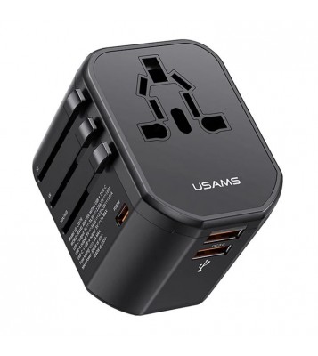 USAMS US-CC179 T59 Dual USB + Type-C PD 20W Fast Charging PC Power Adapter Global Travel Socket Converter