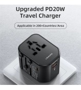 USAMS US-CC179 T59 Dual USB + Type-C PD 20W Fast Charging PC Power Adapter Global Travel Socket Converter