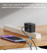 USAMS US-CC179 T59 Dual USB + Type-C PD 20W Fast Charging PC Power Adapter Global Travel Socket Converter