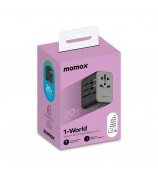 MOMAX 1-World Universal Travel Adapter 20W PD Fast Charging Block AC+1C+2A Worldwide Wall Charger - Black