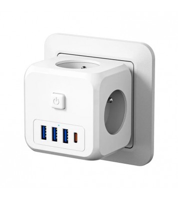 ESSAGER 7-in-1 EU Plug Wall Socket Extender with 3 AC Outlets 3 USB+1 Type C Adapter