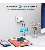 ESSAGER 7-in-1 EU Plug Wall Socket Extender with 3 AC Outlets 3 USB+1 Type C Adapter