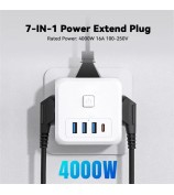 ESSAGER 7-in-1 EU Plug Wall Socket Extender with 3 AC Outlets 3 USB+1 Type C Adapter