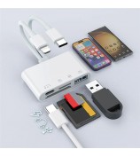 NK-104pro USB-C / 8-pin SD TF Card Reader 4-in-2 Camera Memory Card Reader SD+TF+USB OTG+USB-C Charging Adapter