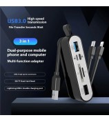 NK1058 3-in-1 USB 3.0 + USB-C + iP to SD / TF Card Reader USB Splitter Adapter for Mouse Keyboard