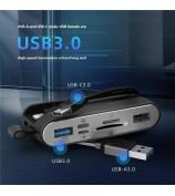 NK1058 3-in-1 USB 3.0 + USB-C + iP to SD / TF Card Reader USB Splitter Adapter for Mouse Keyboard