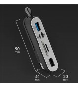 NK1058 3-in-1 USB 3.0 + USB-C + iP to SD / TF Card Reader USB Splitter Adapter for Mouse Keyboard