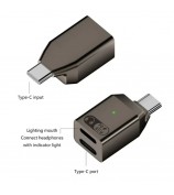 For iPhone 16 / 15 Type-C to iP + Type-C PD 45W Fast Charging HiFi Sound Headphone Adapter - Tarnish