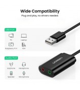 UGREEN 30724 USB Audio Adapter External Stereo Sound Card with 3.5mm Headphone and Microphone Jack for Windows Mac Linux PC Laptop PS4