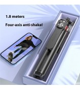 P185TK+F1 Extendable Four-Leg Floor Stand Phone Holder Bluetooth Selfie Stick with 1 Square Fill Light