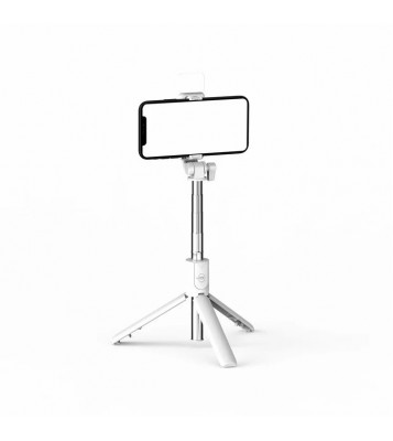 R1S Bluetooth Remote Control 360 Degree Rotation Folding Telescopic Selfie Stick Tripod with Fill Light - White