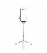 R1S Bluetooth Remote Control 360 Degree Rotation Folding Telescopic Selfie Stick Tripod with Fill Light - White