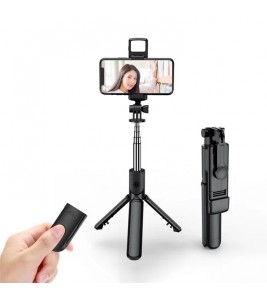 S03-S For Live Broadcast Bluetooth Selfie Stick Telescopic Handheld Monopod + Hidden Tripod with Fill Light