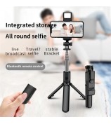 S03-S For Live Broadcast Bluetooth Selfie Stick Telescopic Handheld Monopod + Hidden Tripod with Fill Light