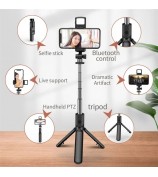 S03-S For Live Broadcast Bluetooth Selfie Stick Telescopic Handheld Monopod + Hidden Tripod with Fill Light