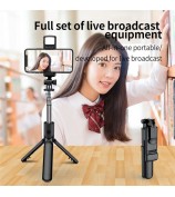 S03-S For Live Broadcast Bluetooth Selfie Stick Telescopic Handheld Monopod + Hidden Tripod with Fill Light