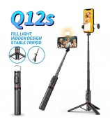 Q12S Extendable Selfie Stick Aluminum Alloy Tripod Stand with Fill Light and Wireless Bluetooth Remote Control Tripod Stand - Black