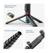 Q12S Extendable Selfie Stick Aluminum Alloy Tripod Stand with Fill Light and Wireless Bluetooth Remote Control Tripod Stand - Black