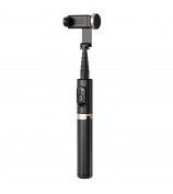 Q12 Mobile Phone Holder Tripod Extendable Aluminium Alloy Pole Live Streaming Selfie Stick with Bluetooth Remote Control - Black