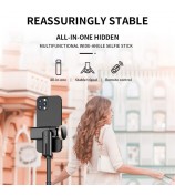Q12 Mobile Phone Holder Tripod Extendable Aluminium Alloy Pole Live Streaming Selfie Stick with Bluetooth Remote Control - Black