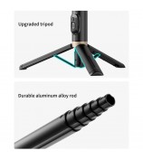 Q12 Mobile Phone Holder Tripod Extendable Aluminium Alloy Pole Live Streaming Selfie Stick with Bluetooth Remote Control - Black