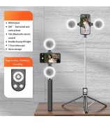 R17DS 1.75m Portable Bluetooth Selfie Stick Retractable Tripod Phone Stand with Dual Fill Lights 360-Degree Rotating Photography Live Streaming Devices - Black
