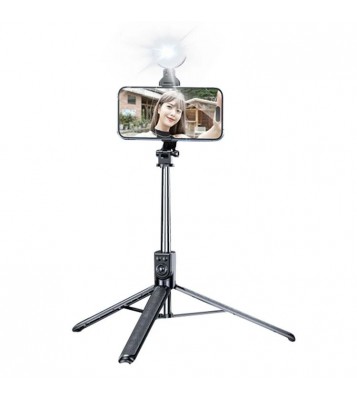 Z16 Pro 175cm Tripod Stand Remote Control Folding Bluetooth Selfie Stick with Fill Light - Black