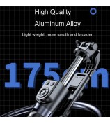Z16 Pro 175cm Tripod Stand Remote Control Folding Bluetooth Selfie Stick with Fill Light - Black